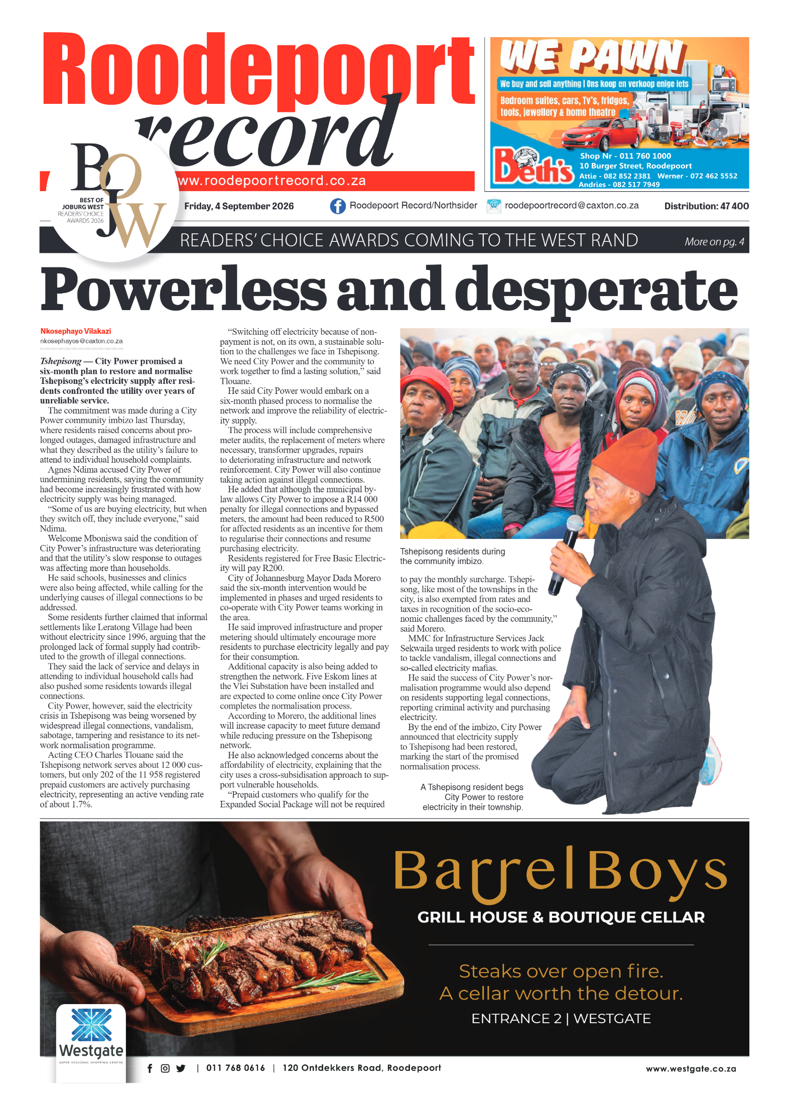 Roodepoort Record 4 September 2026 page 1
