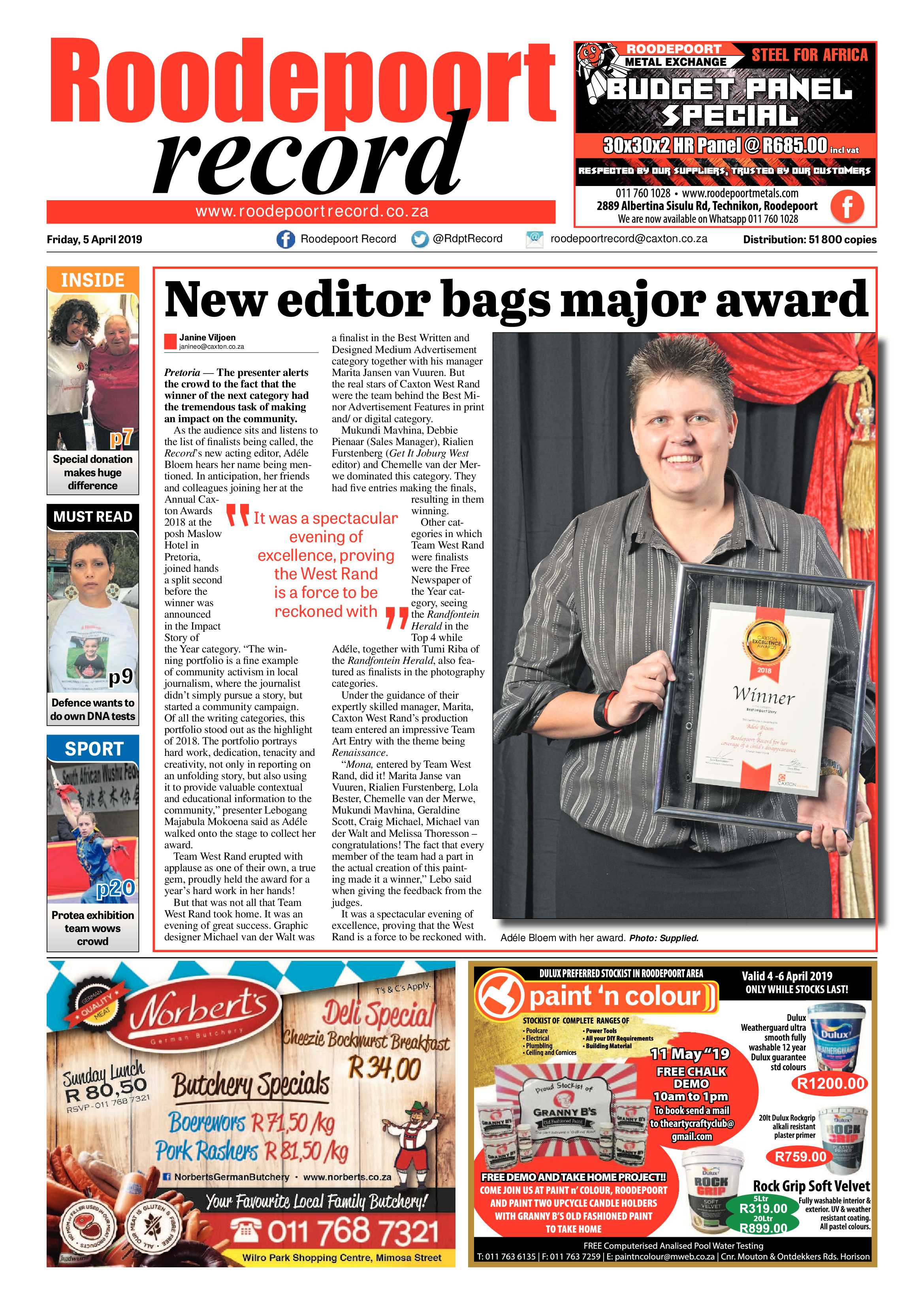 Roodepoort Record 5 April 2019 page 1