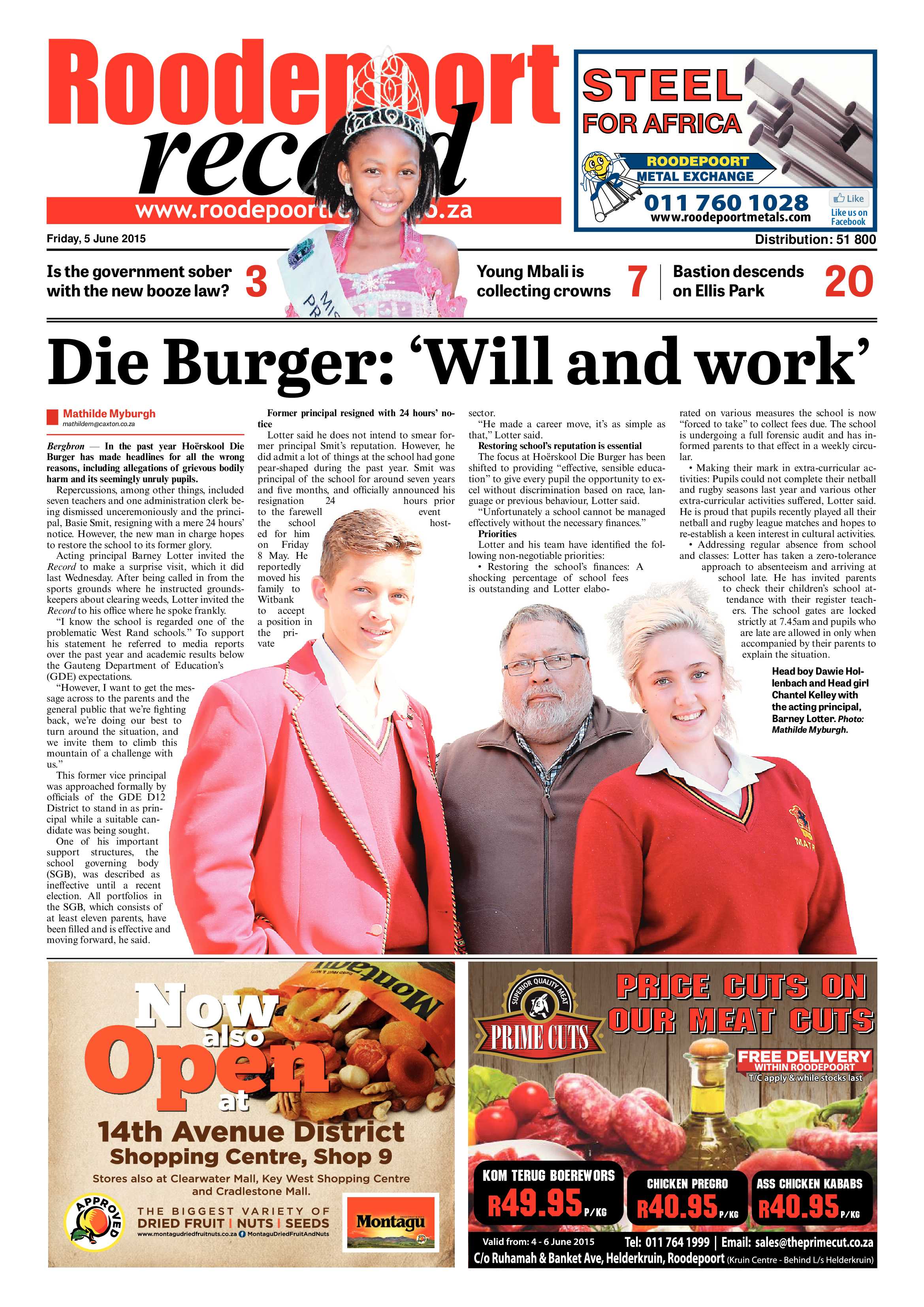 Roodepoort Record 5 June 2015 page 1