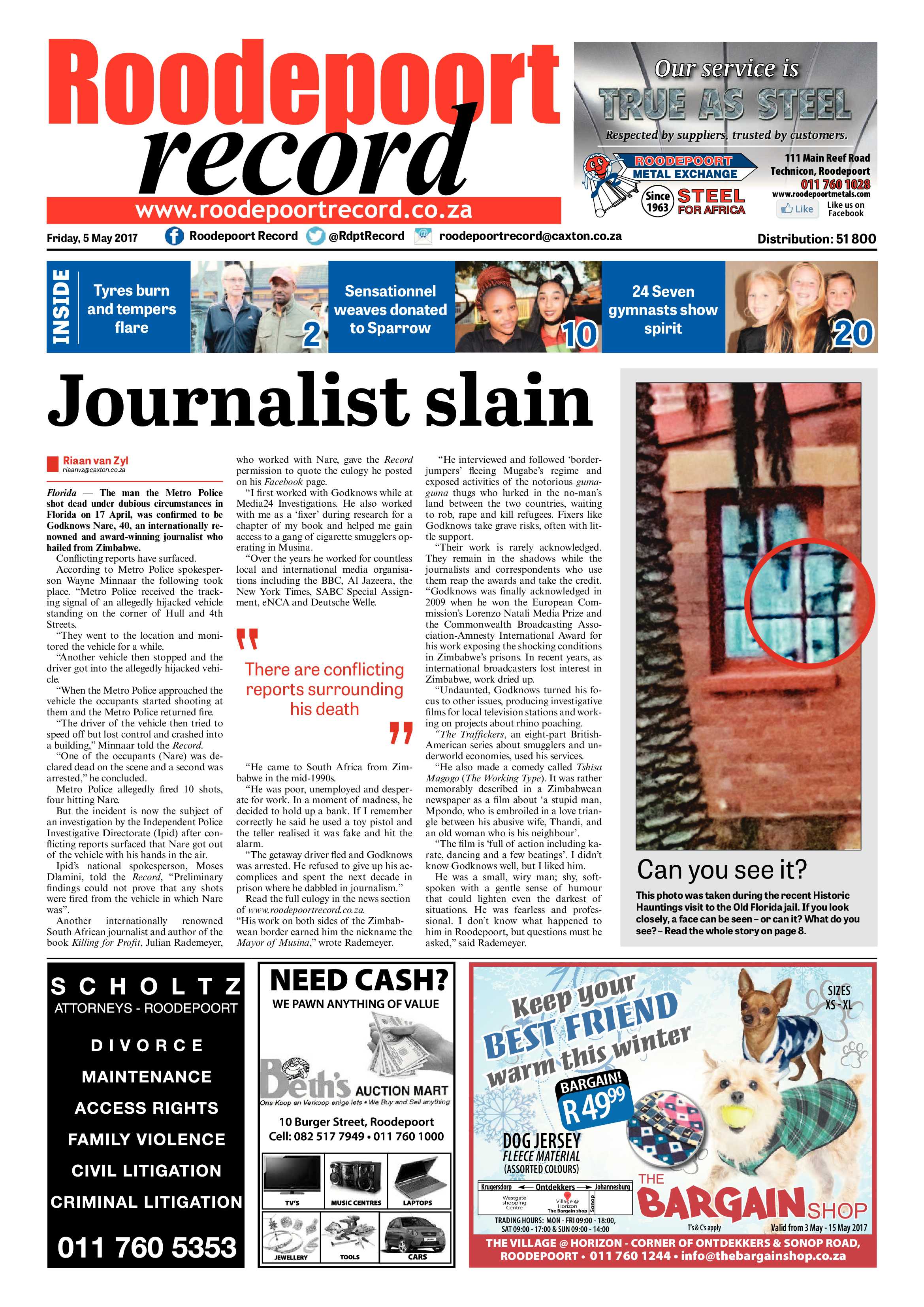 Roodepoort Record 5 May 2017 page 1