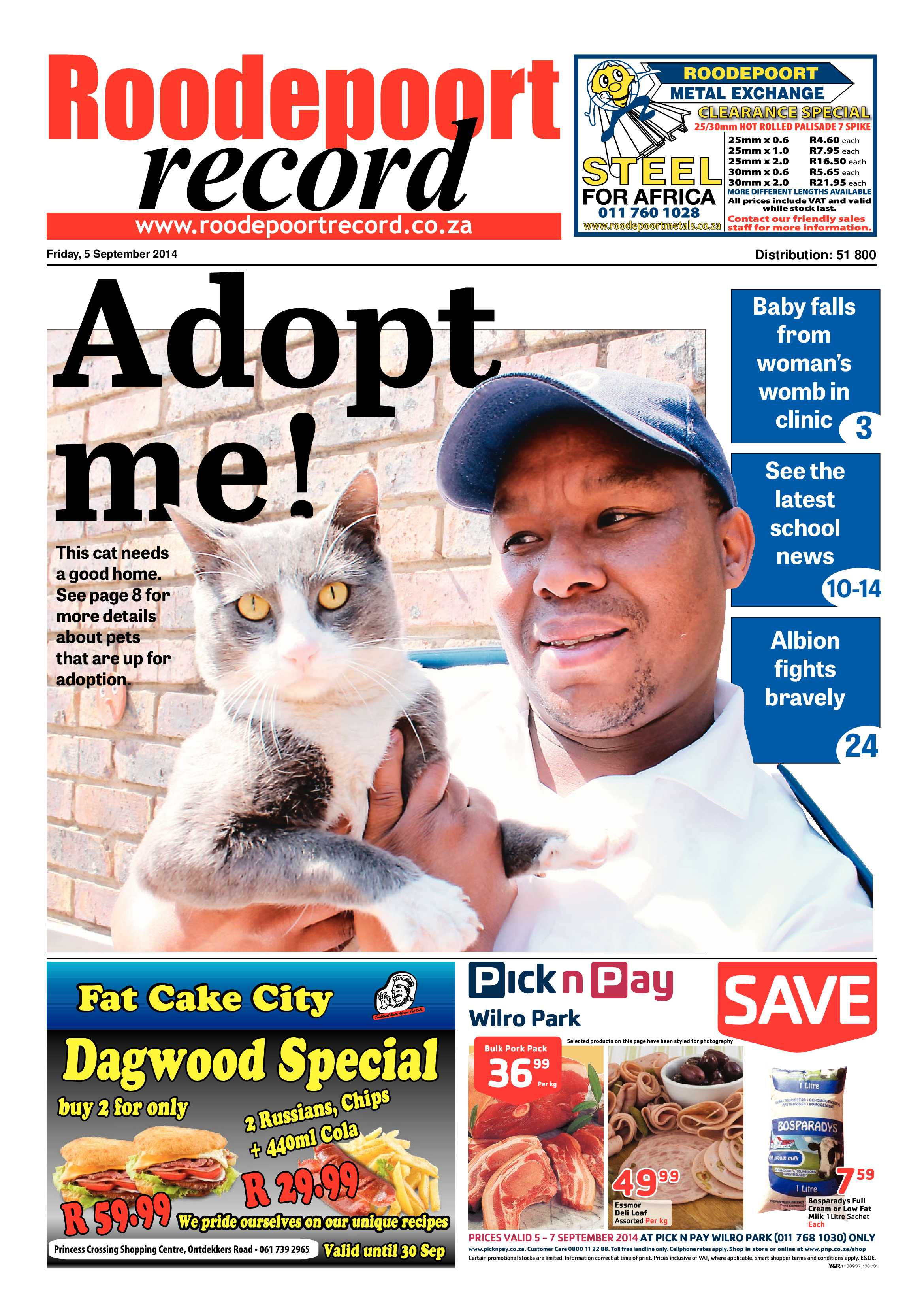 Roodepoort Record 5 September 2014 page 1