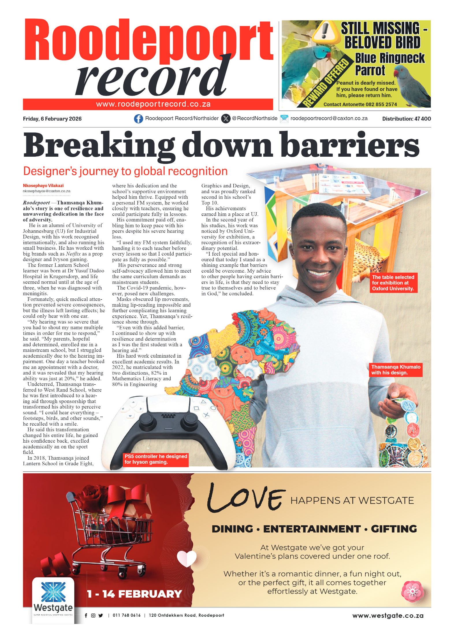 Roodepoort Record 6 February 2026 page 1