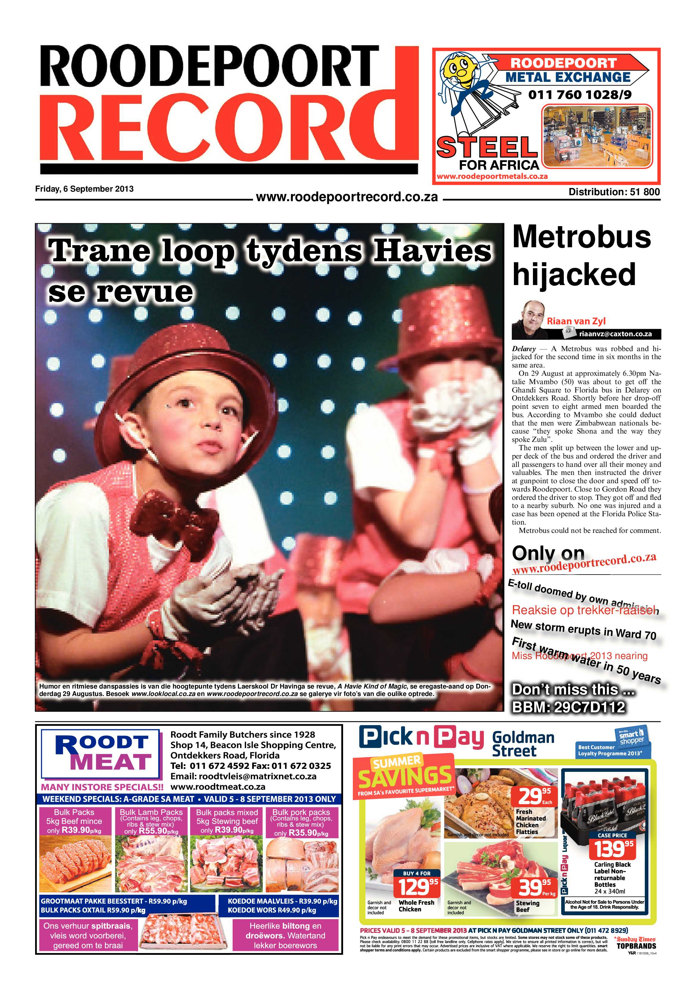 Roodepoort Record 6 September 2013 page 1