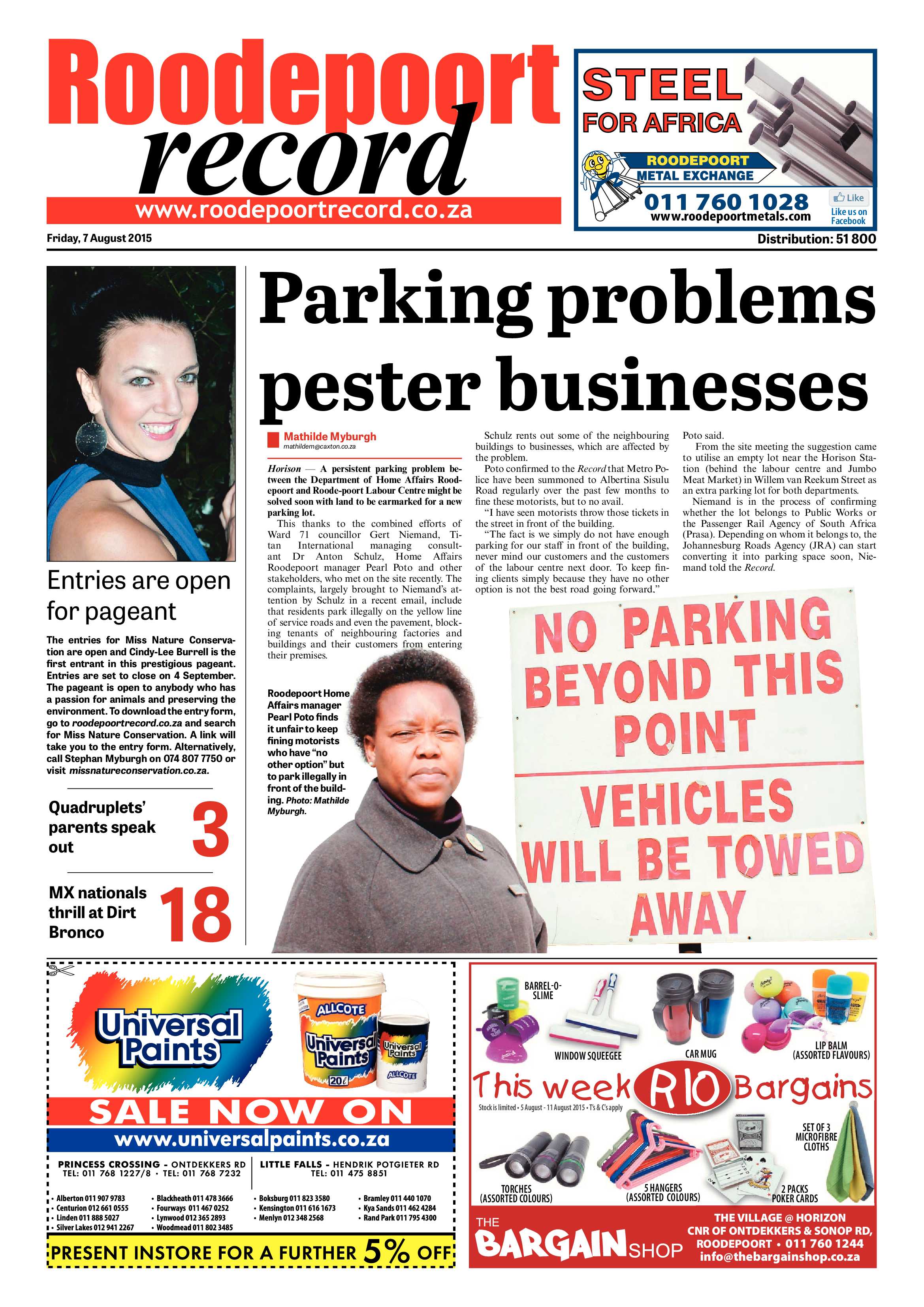 Roodepoort Record 7 August 2015 page 1