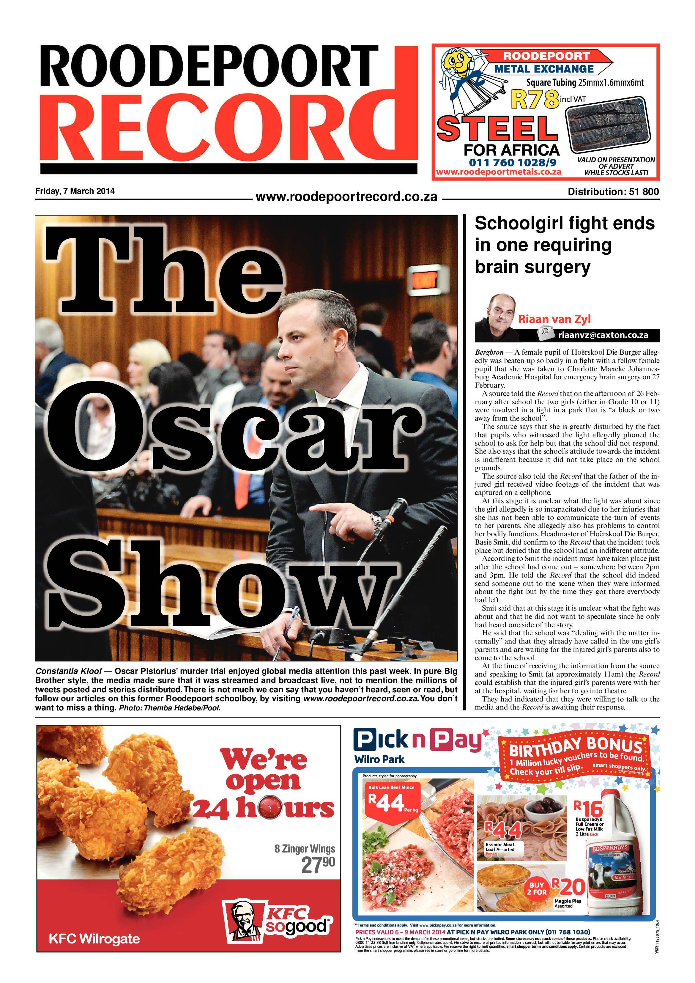 Roodepoort Record 7 March 2014 page 1