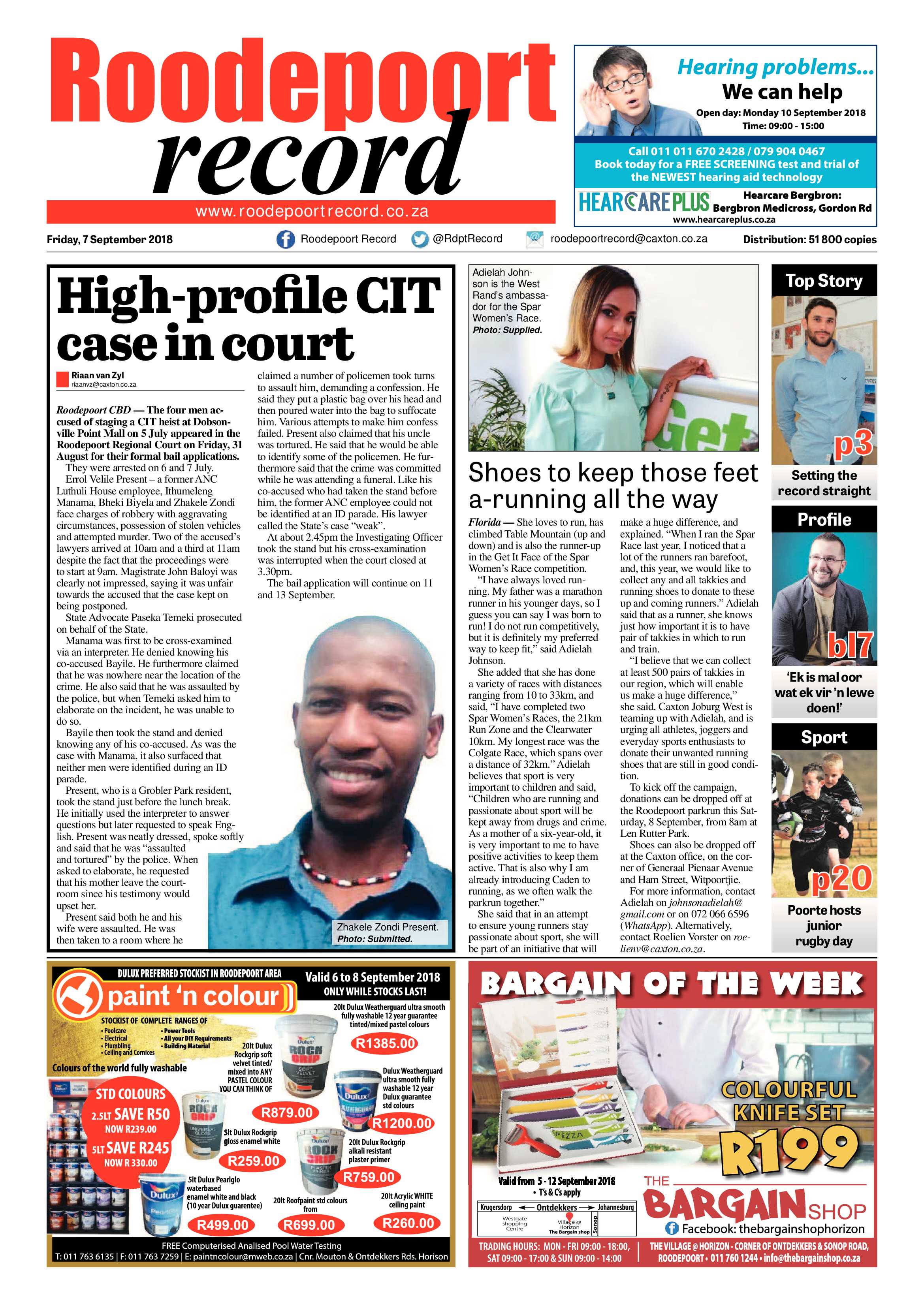 Roodepoort Record 7 September 2018 page 1