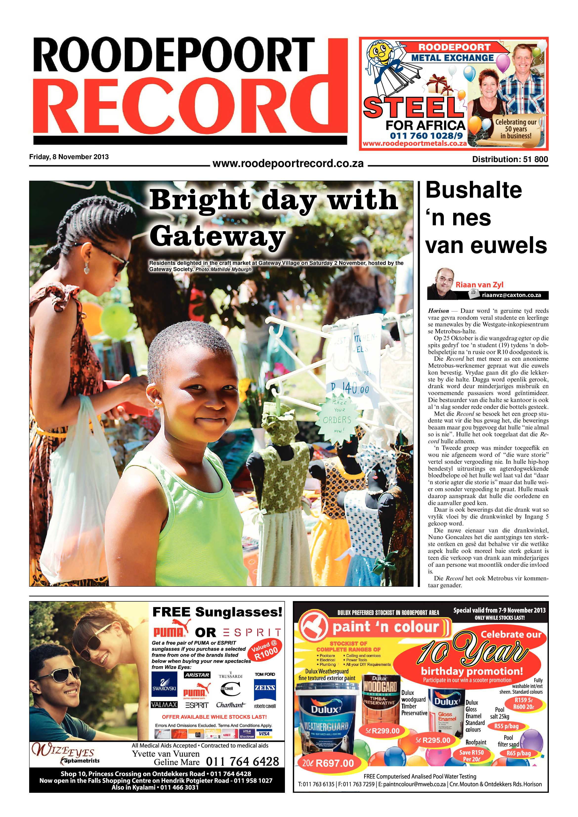 Roodepoort Record 8 November 2013 page 1