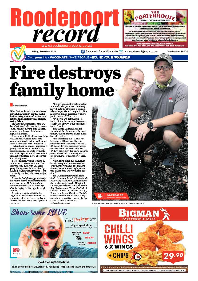 Roodepoort Record 8 October 2021 page 1