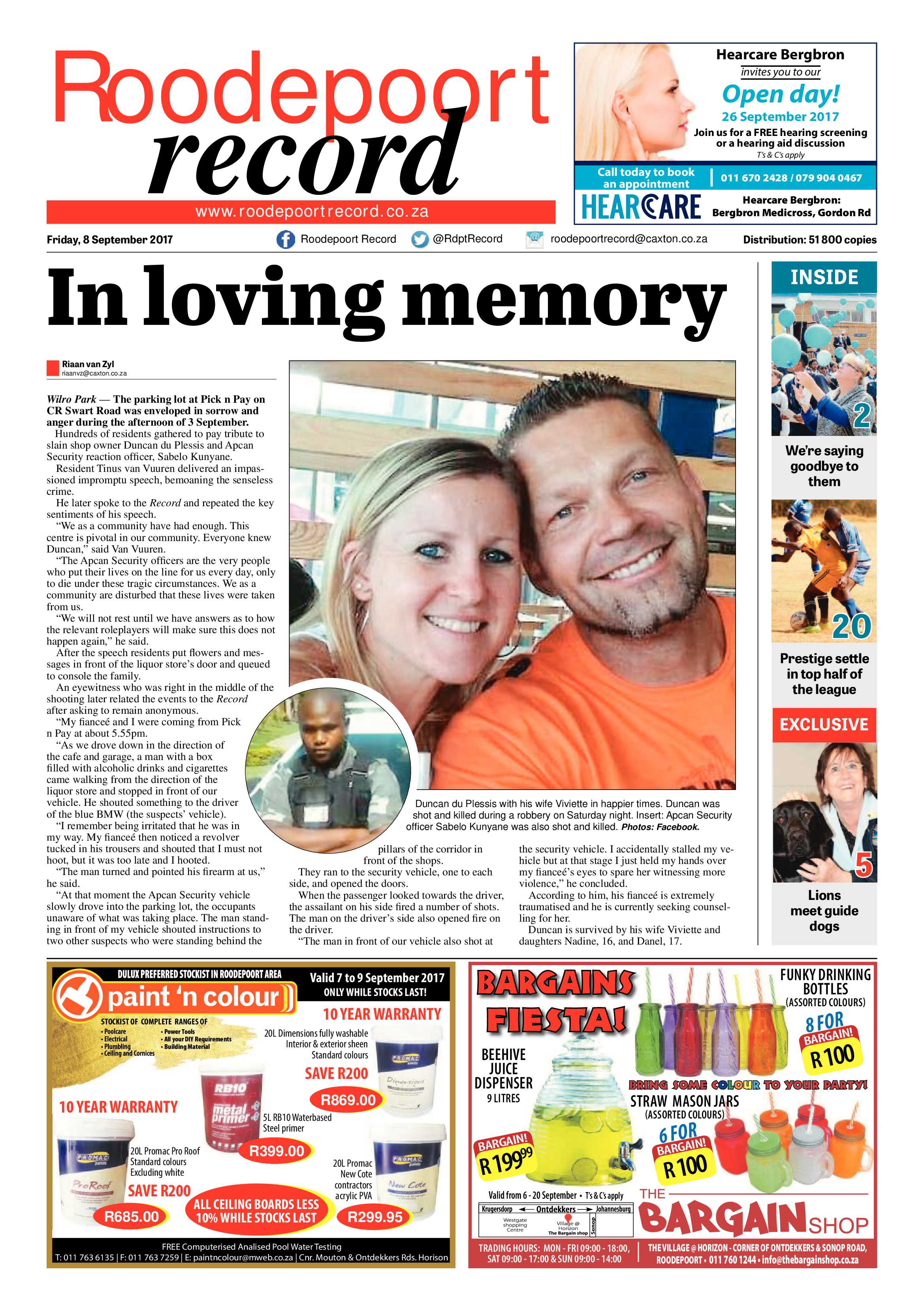 Roodepoort Record 8 September 2017 page 1