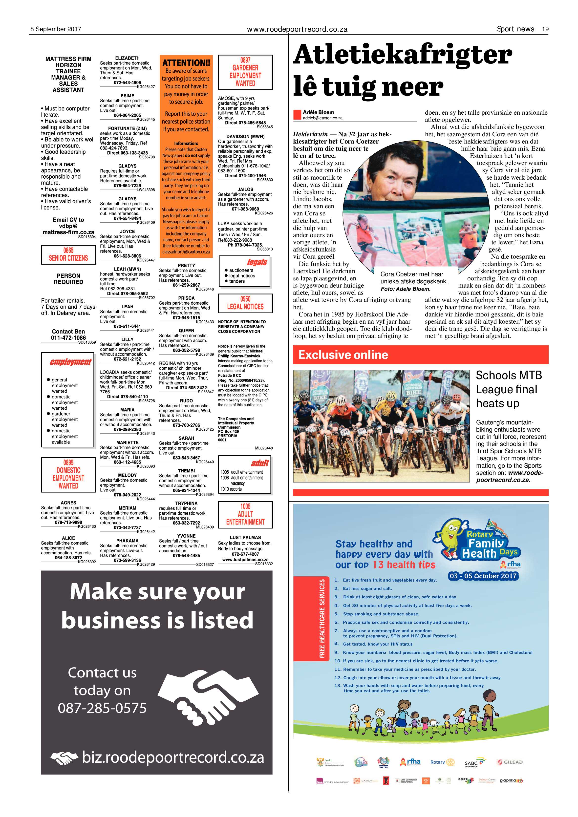 Roodepoort Record 8 September 2017 page 19