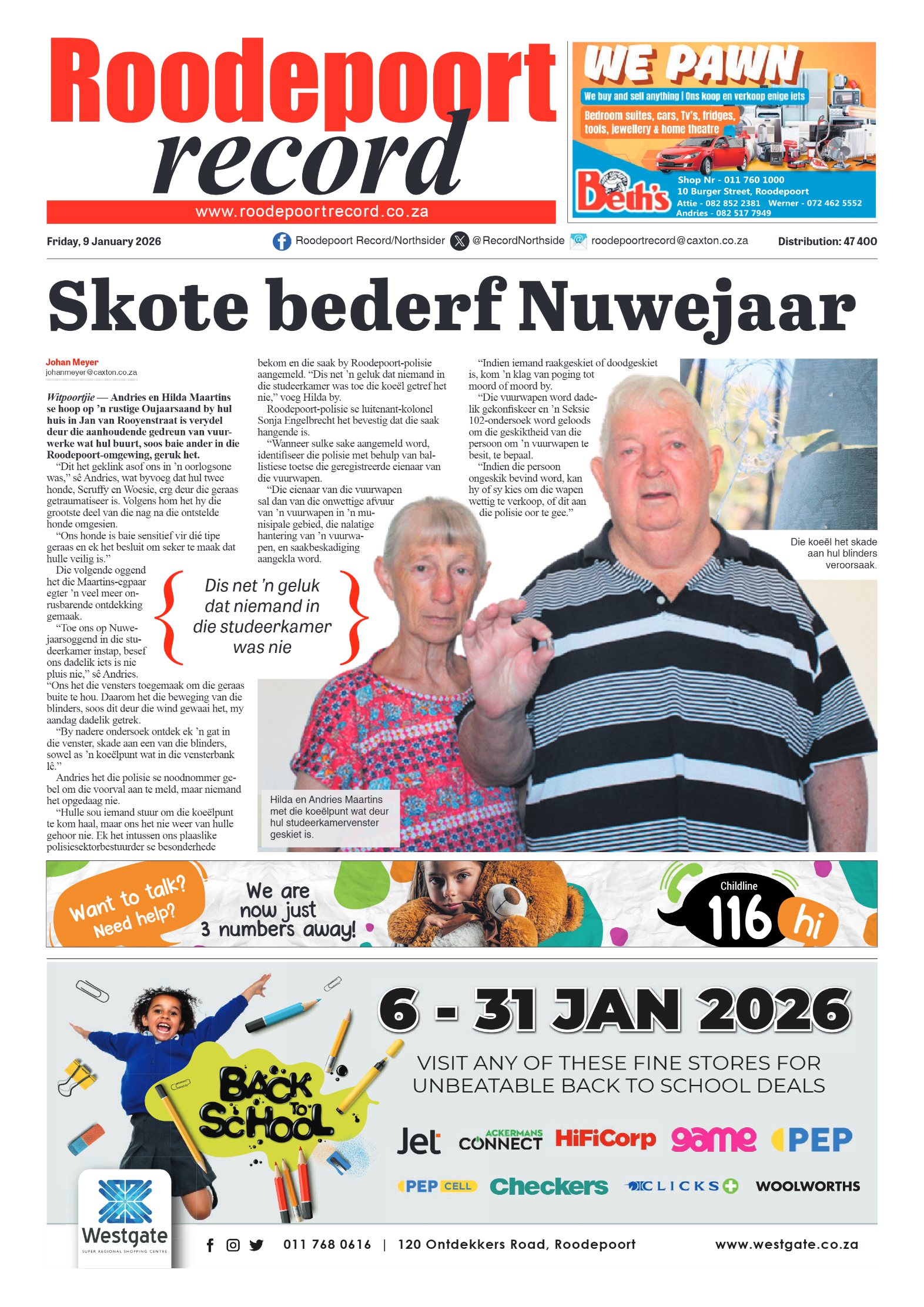 Roodepoort Record 9 January 2026 page 1