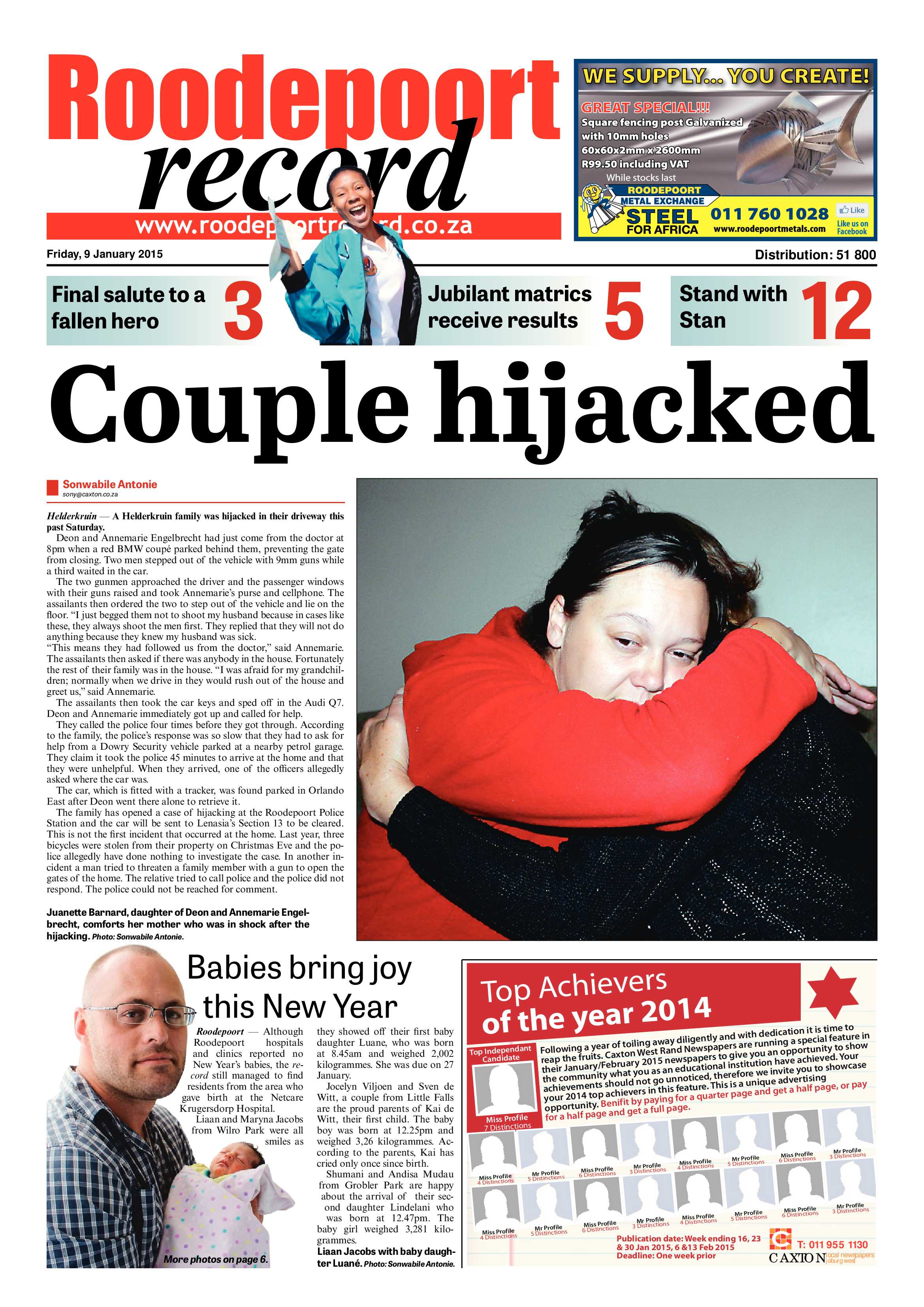 Roodepoort Record 9 January 2015 page 1