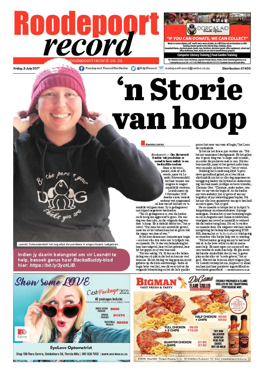 Roodepoort Record 9 July 2021 page 1