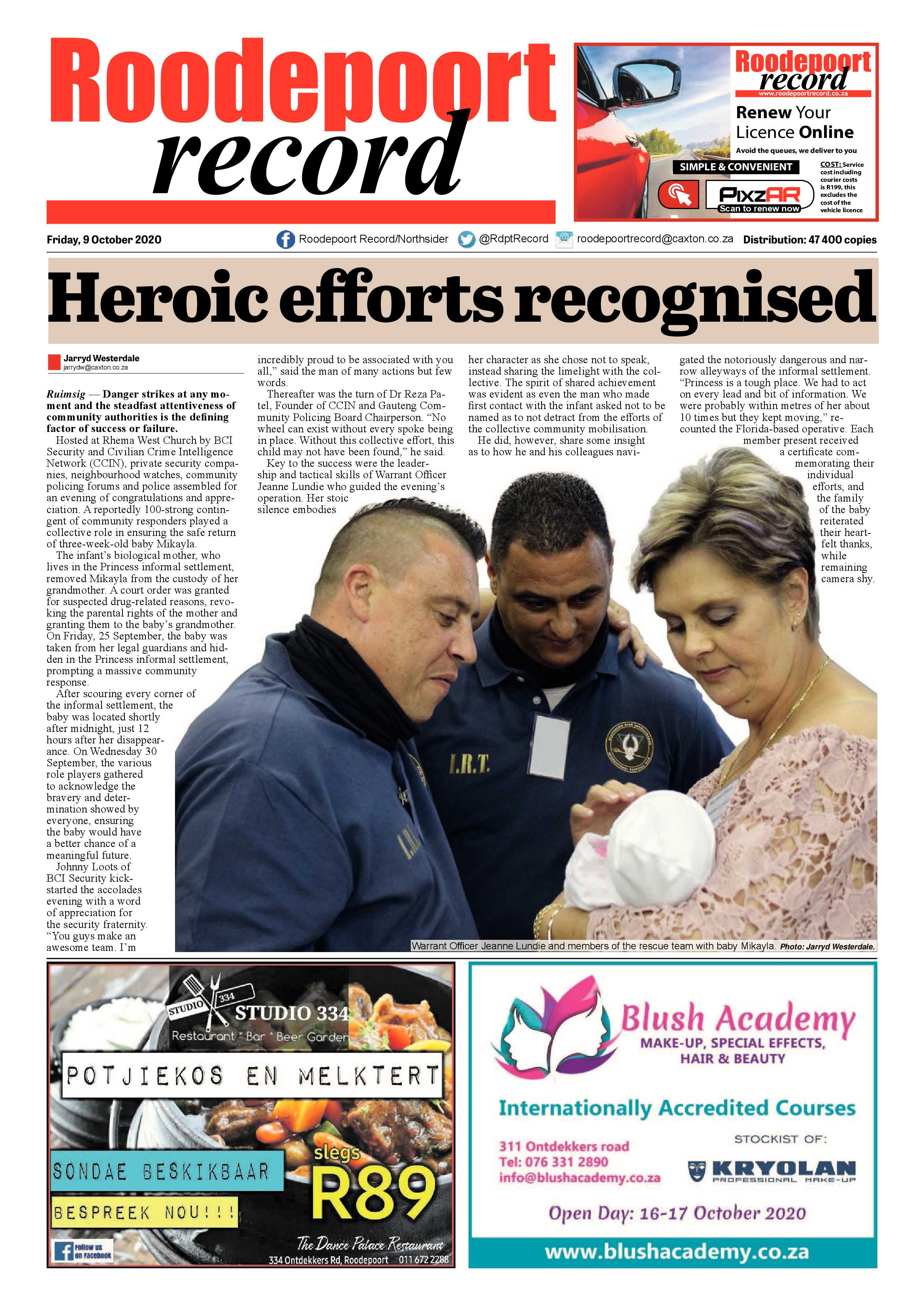 Roodepoort Record 9 October 2020 page 1