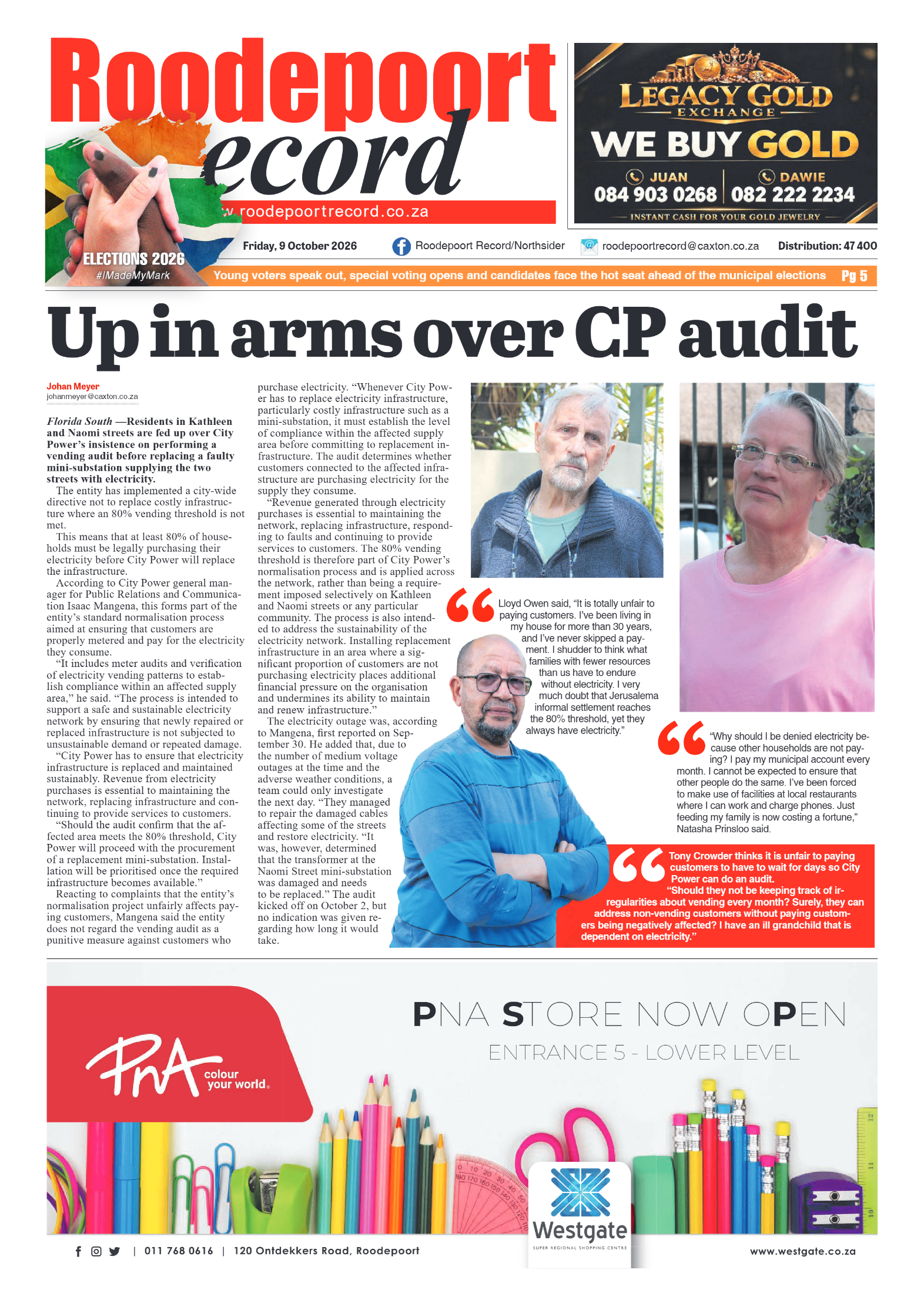 Roodepoort Record 9 October 2026 page 1