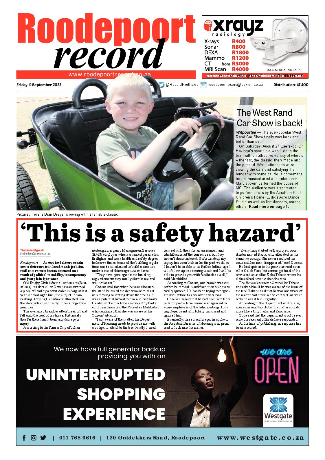 Roodepoort Record 9 September 2022 page 1